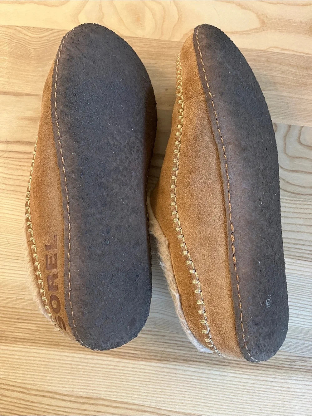 Sorel Men's Tan Suede Slip-On Moccasin with Faux-Shearling Lining